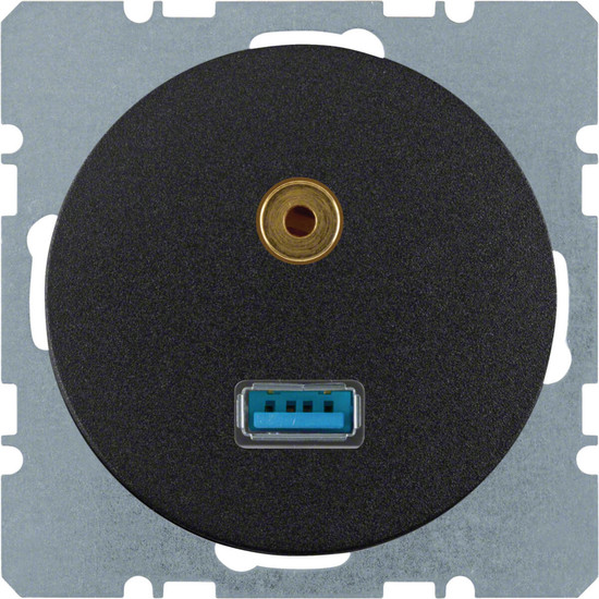 Berker 3315392045 USB/3.5 mm Audio Steckdose R.1/R.3 schwarz. glänzend