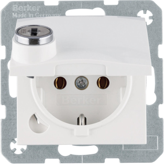 Berker 41638989 Schuko Steckdose m. Schraub-Liftklemmen.Klappd..Schloss. S.1.polarweiß. glänzend