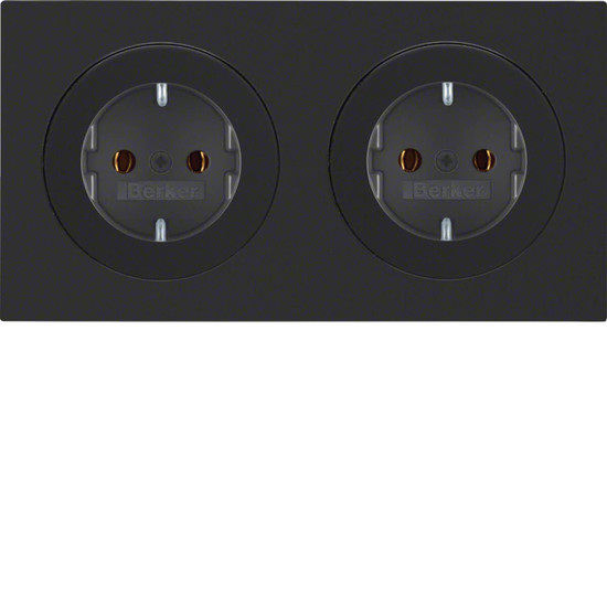 Berker 47202045 Steckdosen-Kombination Schuko 2fach mit Rahmen R.3 schwarz. glänzend