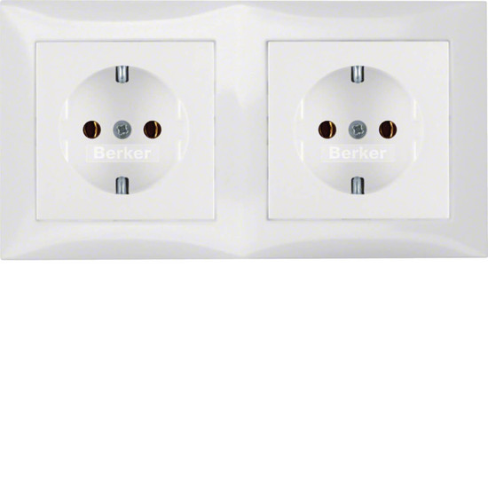 Berker 47208989 Steckdosen-Kombination Schuko 2fach mit Rahmen S.1 polarweiß. glänzend