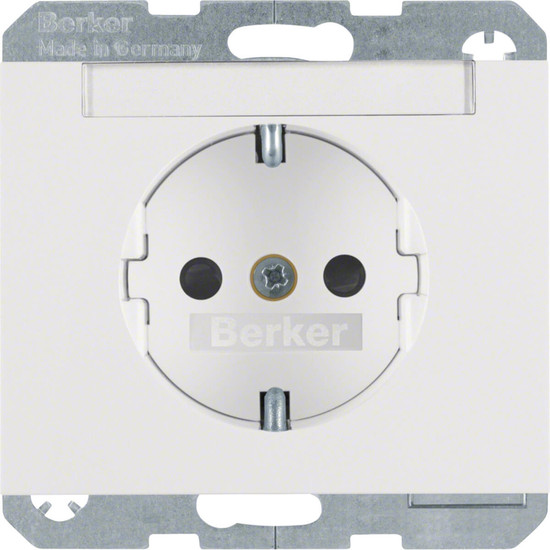 Berker 47387009 Steckdose Schuko mit Beschriftungsfeld u. erh.BS K.1 polarweiß. glänzend