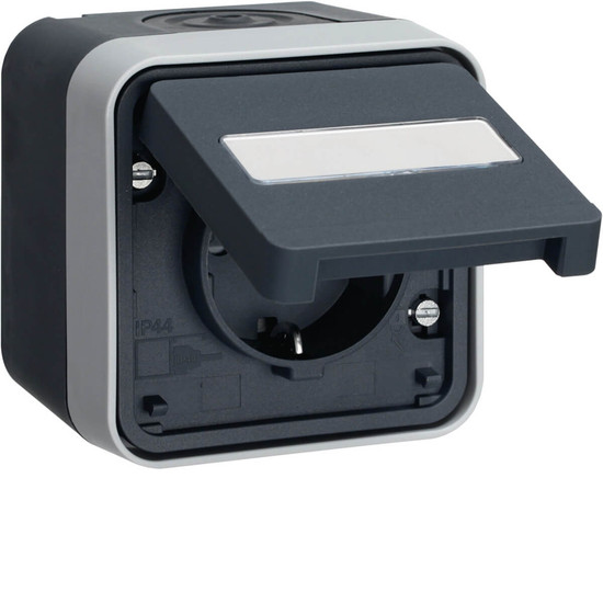 Berker 47413525 Steckdose Schuko mit Klappdeckel AP. W.1. grau matt