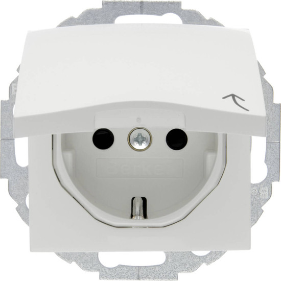 Berker 47448989 Steckdose Schuko mit Klappdeckel u. erh.BS S.1/B.3/B.7 polarweiß glänzend