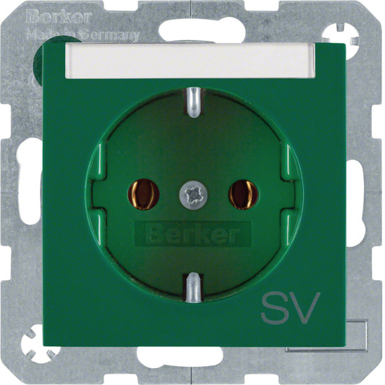 Berker 47508913 Steckdose Schuko mit Beschriftungsfeld und Aufdruck S.1/B.3/B.7 grün. glänzend