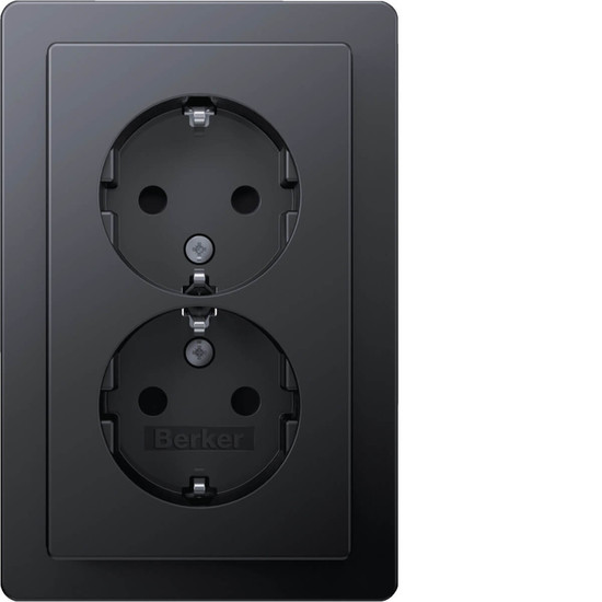 Berker 47596086 Doppelsteckdose Schuko mit Abdeckplatte. hoch. erh. Ber.schutz. Q.1. anthr. samt