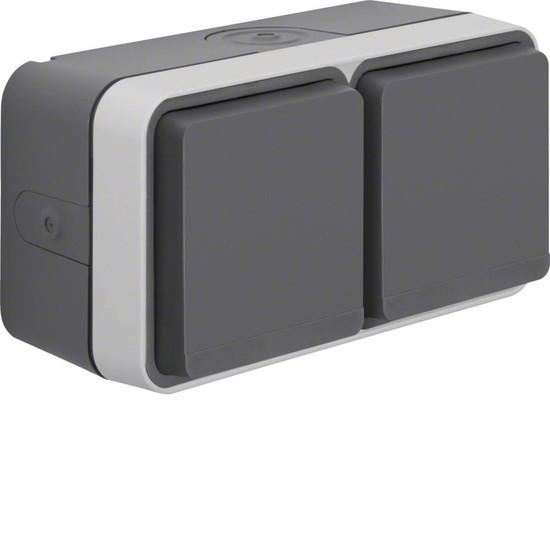 Berker 47753525 Steckdose Schuko 2fach waagerecht mit Klappd.. 4 Leitungseinf. AP W.1 grau