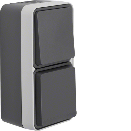 Berker 47803515 Kombination Wechselschalter/Steckdose Schuko mit Klappdeckel AP W.1 grau