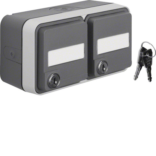 Berker 47893525 Doppelsteckdose Schuko mit Klappd..Beschr.-Feld.ungl.Schließung AP W.1 grau