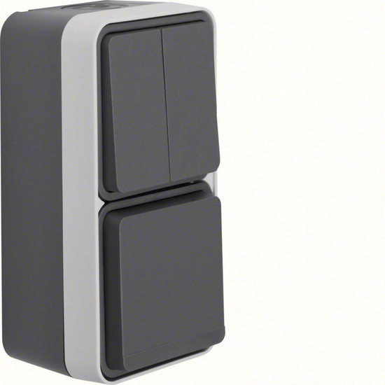 Berker 47903525 Kombination Serienschalter/Steckdose Schuko mit Klappd. AP. W.1. grau matt