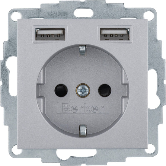 Berker 48031404 Steckdose Schuko/USB A-A. B.3/B.7. alu matt. lackiert