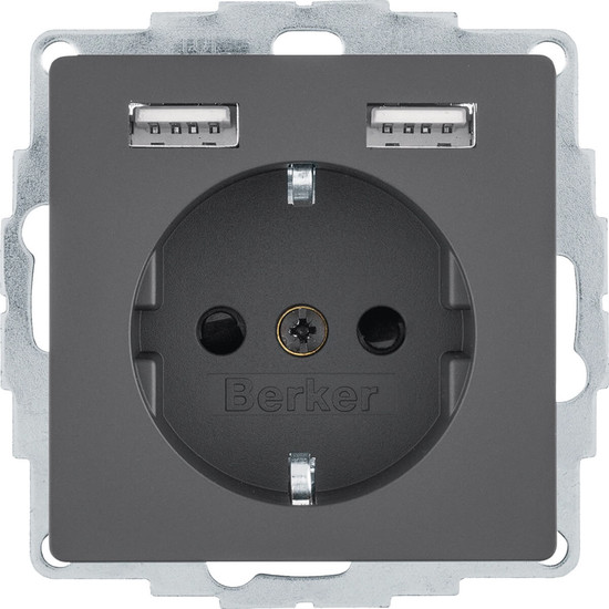 Berker 48036086 Steckdose Schuko/USB A-A. Q.x. anthrazit samt. lackiert