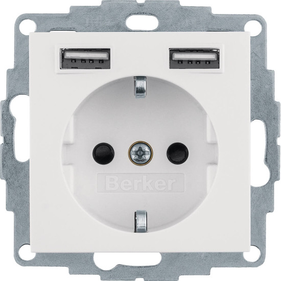 Berker 48036089 Steckdose Schuko/USB A-A. Q.x. polarweiß samt