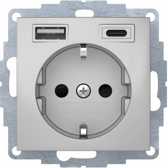 Berker 48041404 Steckdose Schuko/USB A-C B.3. alu matt. lackiert