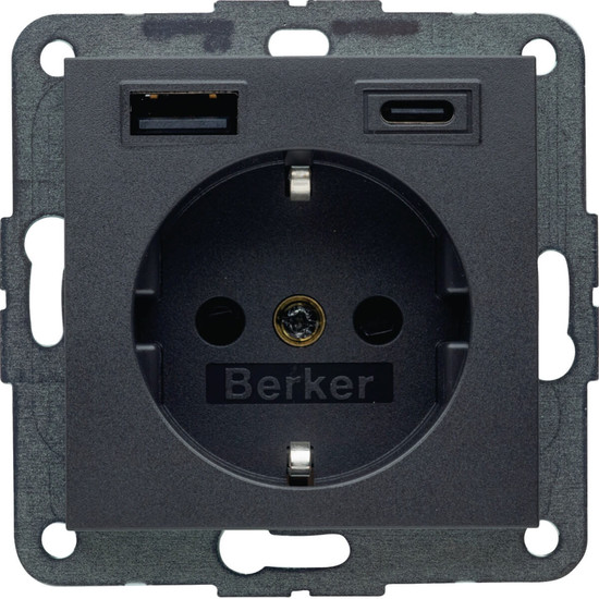 Berker 48141606 Steckdose SCHUKO/USB AC 20W PD B3 ant mt