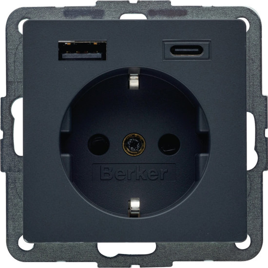 Berker 48146086 Steckd. SCHUKO/USB AC 20W PD Qx ant samt