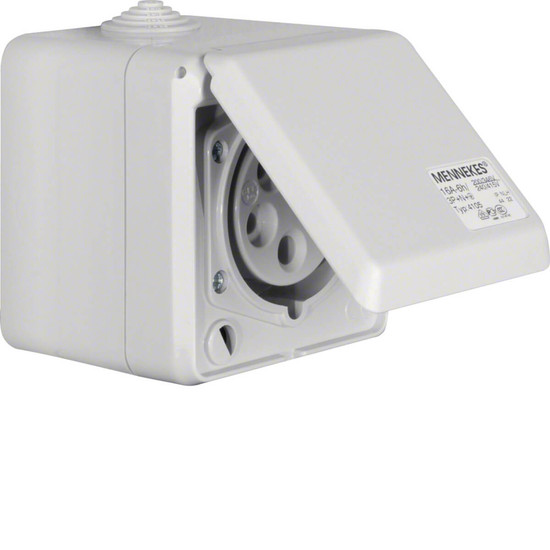 Berker 558001 CEE Steckdose 5-polig Ap 16 A mit Klappdeckel Verbindungssysteme lichtgrau