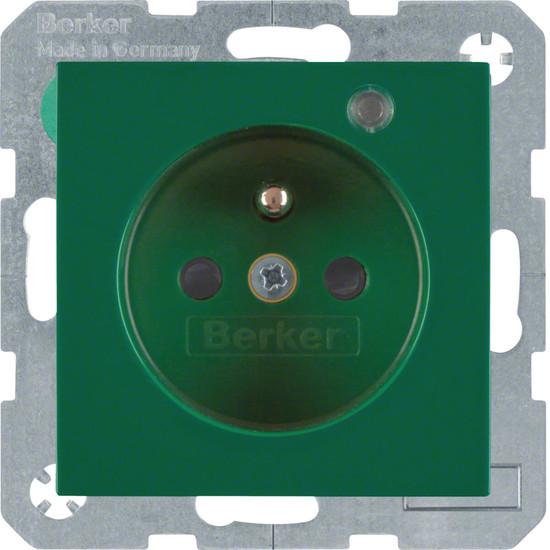 Berker 6765098913 Steckdose mit Schutzkontaktstift und Kontroll-LED S.1/B.3/B.7 grün. glänzend