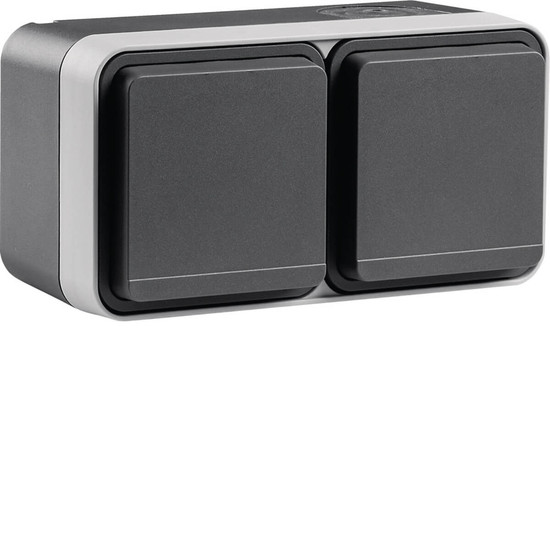 Berker 6768823515 Steckdose Schutzkontaktstift 2fach waag..erh. BS u. Klappd.. 4 Einf. AP W.1 grau