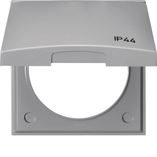 Berker 918282597 Rahmen mit Klappdeckel und Aufdruck IP44. Integro Flow. grau glänzend