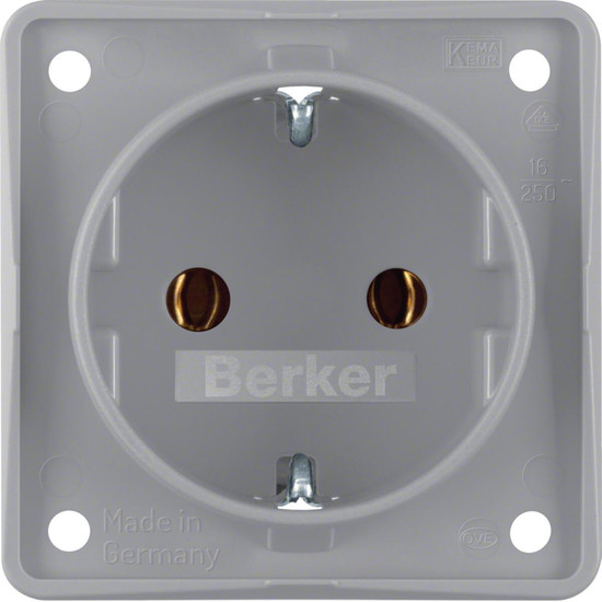 Berker 947782506 Steckdose Schuko. mit Steckklemmen. Integro Modul-Einsätze. grau matt