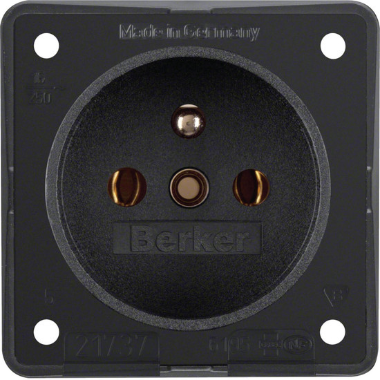 Berker 9619505 Steckd. m. Schutzk.stift Frankr./Belg.. erh. BS. S.-kl.. Int. Eins.. schw. m.