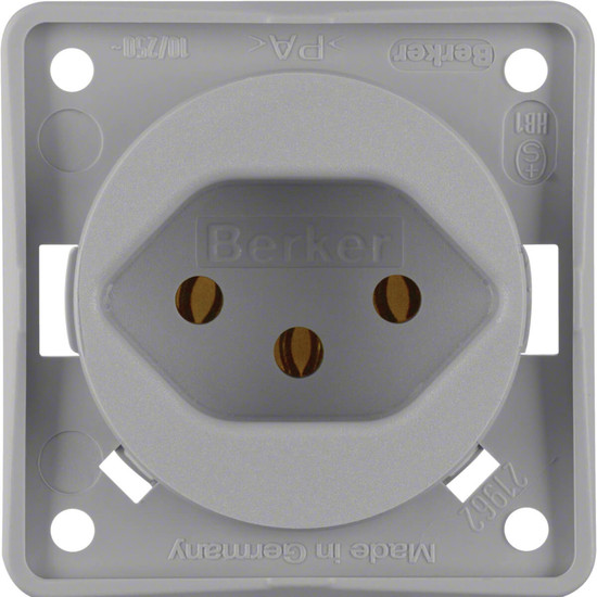 Berker 962492506 Steckdose m. Schutzkontakt SCHWEIZ Typ 13. S.-kl.. Int. Mod.-Eins.. grau m.