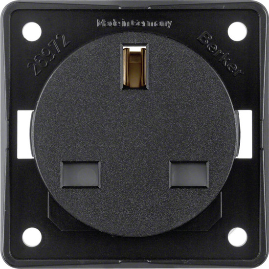 Berker 9626205 Steckd. m. Schutzk. British St.. erh. Ber.schutz. S.-kl.. Int. Eins.. schw. m.