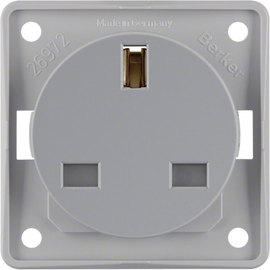 Berker 962622506 Steckd. m. Schutzk. British St.. erh. Ber.schutz. S.-kl.. Int. Einsätze. grau m.
