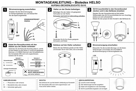 Bioledex HELSO-F Deckenleuchte GU10 Aufbau Deckenspot Rot Anschrauben oder Kleben