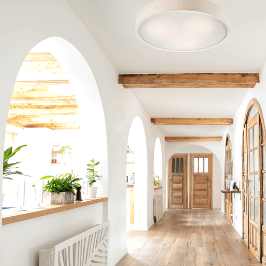 Bioledex unaufdringliche Deckenleuchte 47cm 3x E27 weiß Holz, Glas