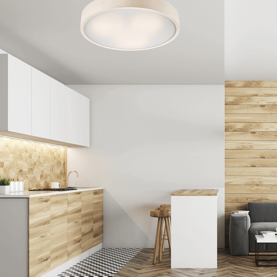 Bioledex unaufdringliche Deckenleuchte 47cm 3x E27 weiß Holz, Glas