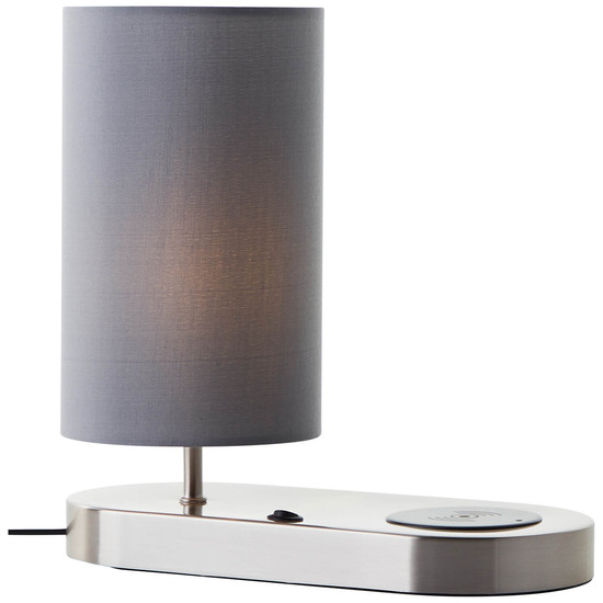 Brilliant Clarie Tischleuchte 26cm mit Induktionsladeschale E14 Nickel Grau Wireless charging 60091/68