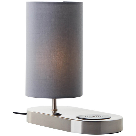 Brilliant Clarie Tischleuchte 26cm mit Induktionsladeschale E14 Nickel Grau Wireless charging 60091/68