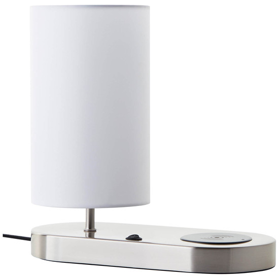 Brilliant Clarie Tischleuchte 26cm mit Induktionsladeschale E14 Weiß Eisen Wireless charging 60091/75