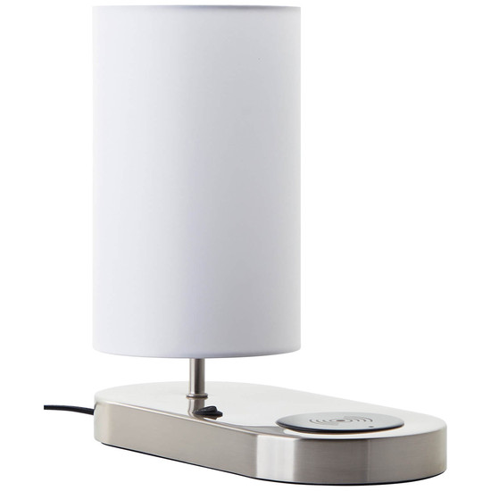 Brilliant Clarie Tischleuchte 26cm mit Induktionsladeschale E14 Weiß Eisen Wireless charging 60091/75