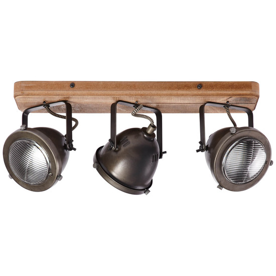 Brilliant Carmen Wood Spotbalken, 3-flammig GU10 Burned Steel Holz FSC® 72030/84