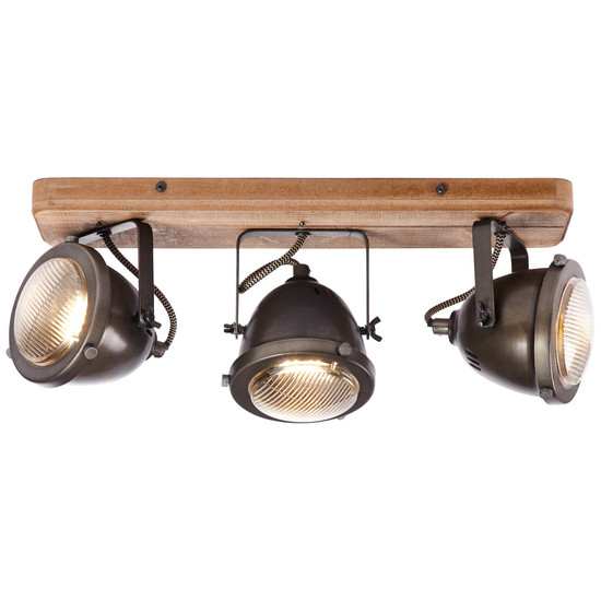 Brilliant Carmen Wood Spotbalken, 3-flammig GU10 Burned Steel Holz FSC® 72030/84