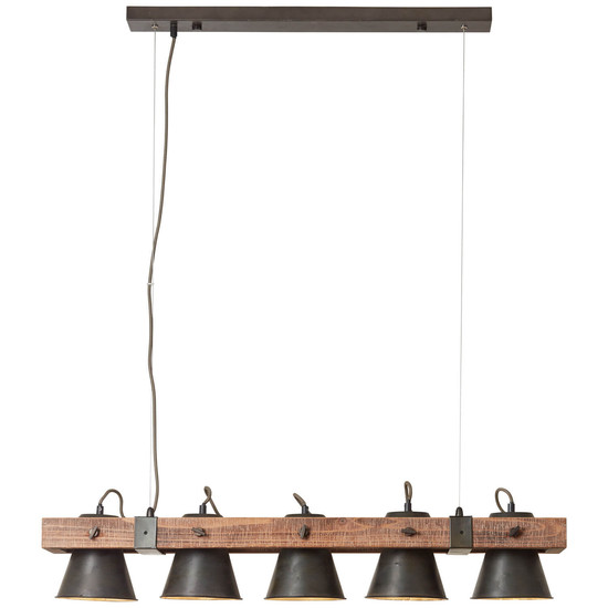 Brilliant Plow Pendelleuchte, 5-flammig E27 Schwarz Stahl Holz FSC® 82175/46