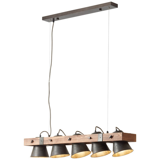 Brilliant Plow Pendelleuchte, 5-flammig E27 Schwarz Stahl Holz FSC® 82175/46