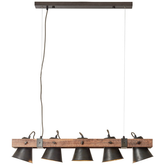 Brilliant Plow Pendelleuchte, 5-flammig E27 Schwarz Stahl Holz FSC® 82175/46