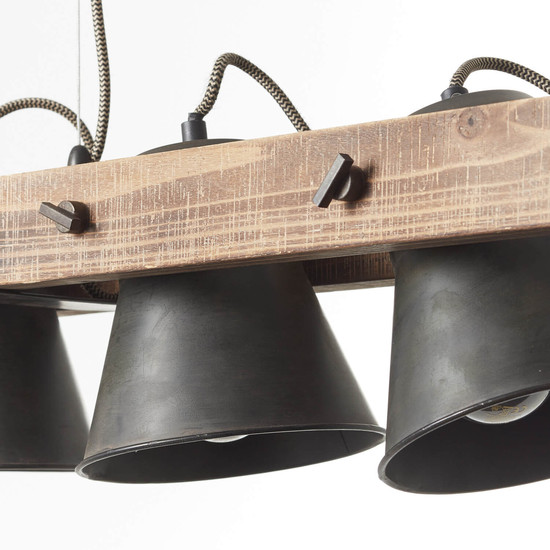 Brilliant Plow Pendelleuchte, 5-flammig E27 Schwarz Stahl Holz FSC® 82175/46