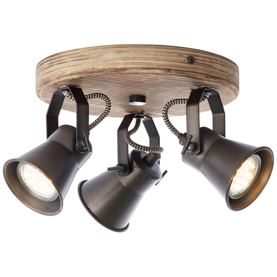 Brilliant Seed Spotrondell, 3-flammig GU10 Schwarz Stahl Holz Hell FSC® 82234/46