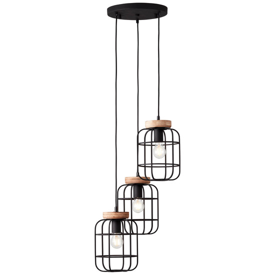 Brilliant Gwen Pendelleuchte, 3-flammig (Rondell) E27 Antik Holz Schwarz Korund FSC® 99255/66