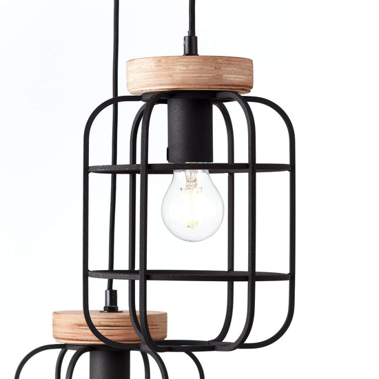 Brilliant Gwen Pendelleuchte, 3-flammig (Rondell) E27 Antik Holz Schwarz Korund FSC® 99255/66