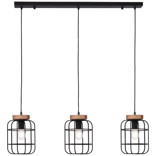 Brilliant Gwen Pendelleuchte, 3-flammig (Balken) E27 Antik Holz Schwarz Korund FSC® 99256/66