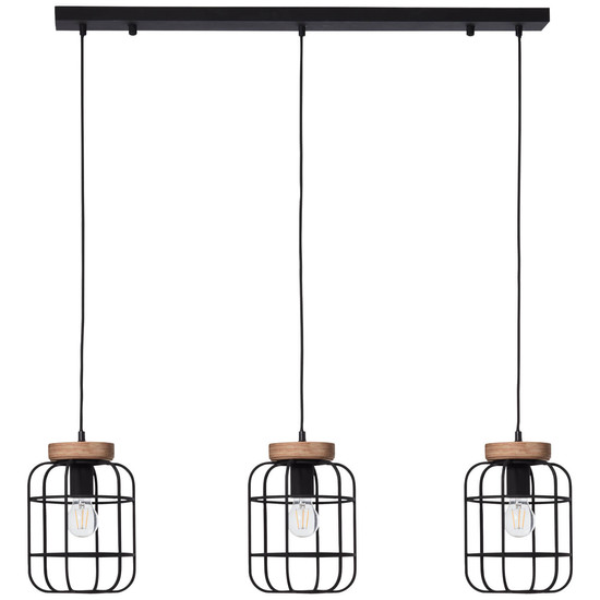 Brilliant Gwen Pendelleuchte, 3-flammig (Balken) E27 Antik Holz Schwarz Korund FSC® 99256/66