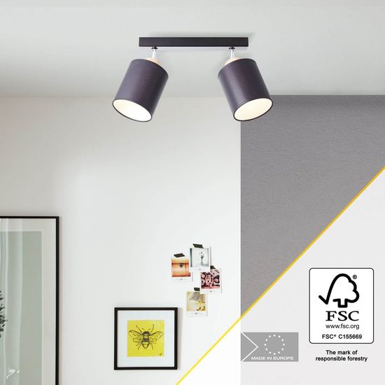 Brilliant Vonnie Spotbalken, 2-flammig E27 Schwarz Holz Made in Europe, FSC 99411/76