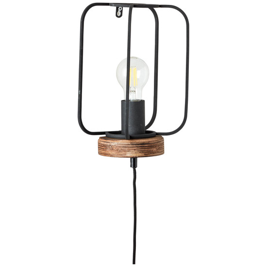 Brilliant Tosh Wandleuchte mit Zuleitung E27 Antik Holz Schwarz Korund FSC® 99499/66