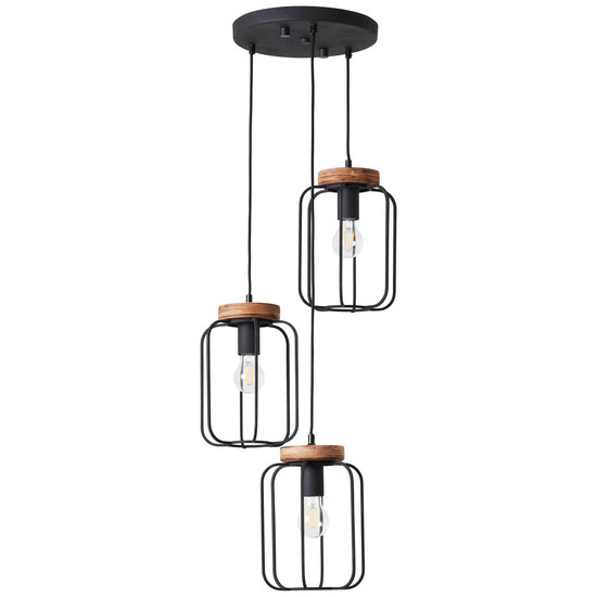Brilliant Tosh Pendelleuchte, 3-flammig (Rondell) E27 Antik Holz Schwarz Korund FSC® 99502/66