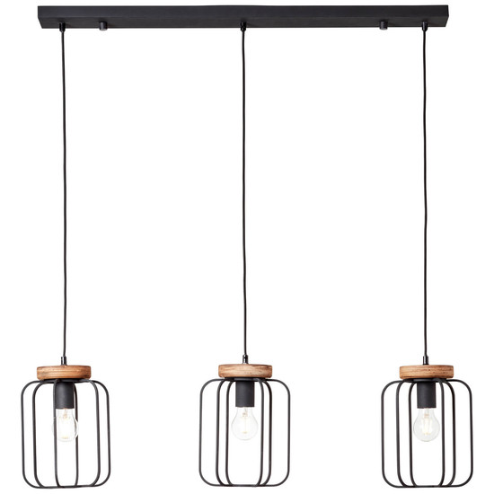 Brilliant Tosh Pendelleuchte, 3-flammig (Reihe) E27 Antik Holz Schwarz Korund FSC® 99503/66